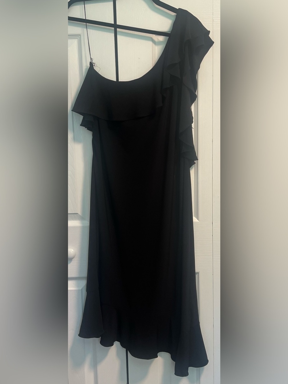 Avenue Black One-Shoulder Ruffle Dress - Size 14/16